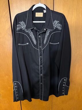 Scully Black Western Shirt with Silver Embroidery